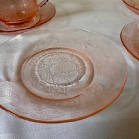 Macbeth-Evans Dogwood Pink Depression Glass Teacups and Saucers‎ Set Vintage - Picture 6 of 6